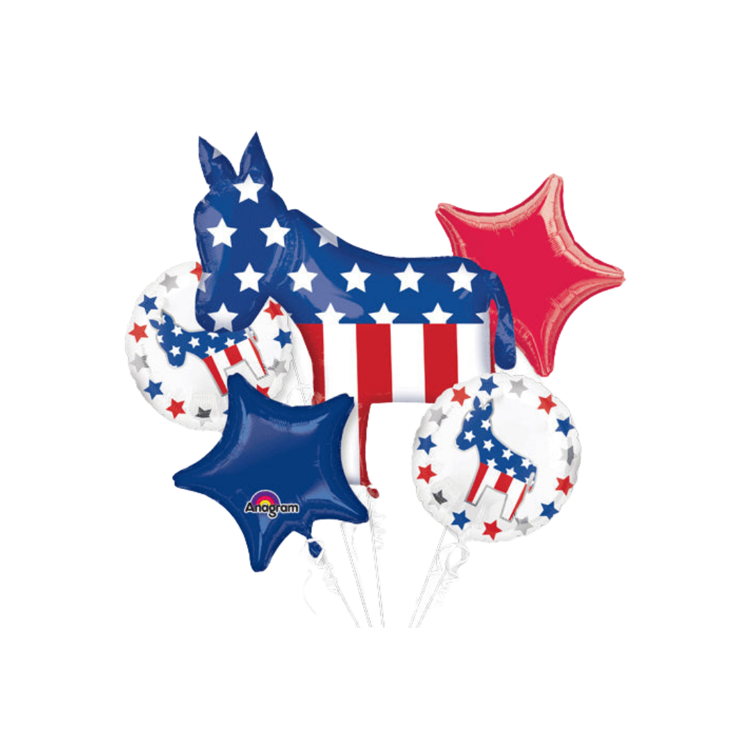 red white and blue donkey balloon bouquet with stars patriotic theme from Parte Haus party supply store in Bethesda MD