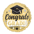 Gold graduation balloon with cap and diploma design for graduation from Parte Haus party supply store in Bethesda MD