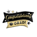 Black and gold congratulations grad balloon with stars for graduation from Parte Haus party supply store in Bethesda MD