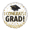 White gold black graduation balloon with cap and confetti for graduation from Parte Haus party supply store in Bethesda Maryland