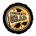 Black and gold graduation balloon with congrats grad and mortarboards graduation from Parte Haus party supply store in Bethesda MD.