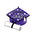 Purple graduation cap balloon with white tassel stars and diploma for graduation from Parte Haus party supply store in Bethesda MD