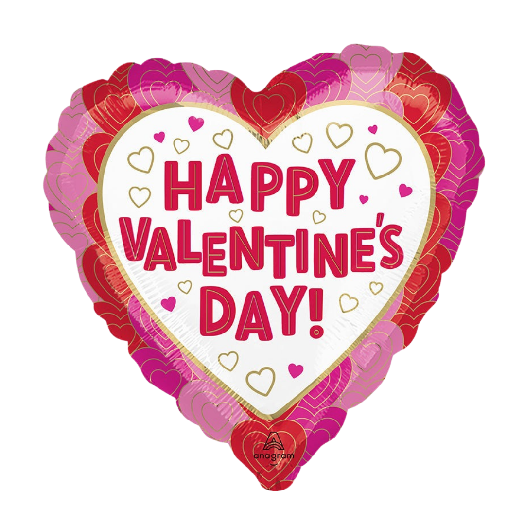 Red Pink Wrapped in Hearts Valentine’s Day Foil Balloon, 18in