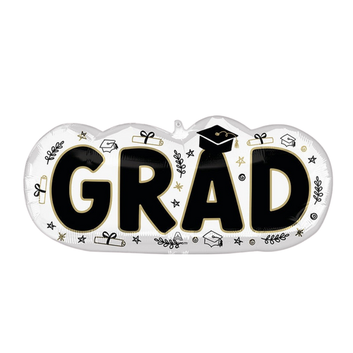 Black and white graduation balloon with grad cap for graduation from Parte Haus party supply store in Bethesda, Maryland