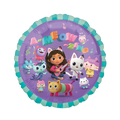 Purple Gabby's Dollhouse balloon featuring cartoon girl and cats birthday theme from Parte Haus party supply store in Bethesda MD