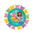 Multicolor Gabby's Dollhouse round foil balloon with cartoon cats for birthday from Parte Haus party supply store in Bethesda Maryland