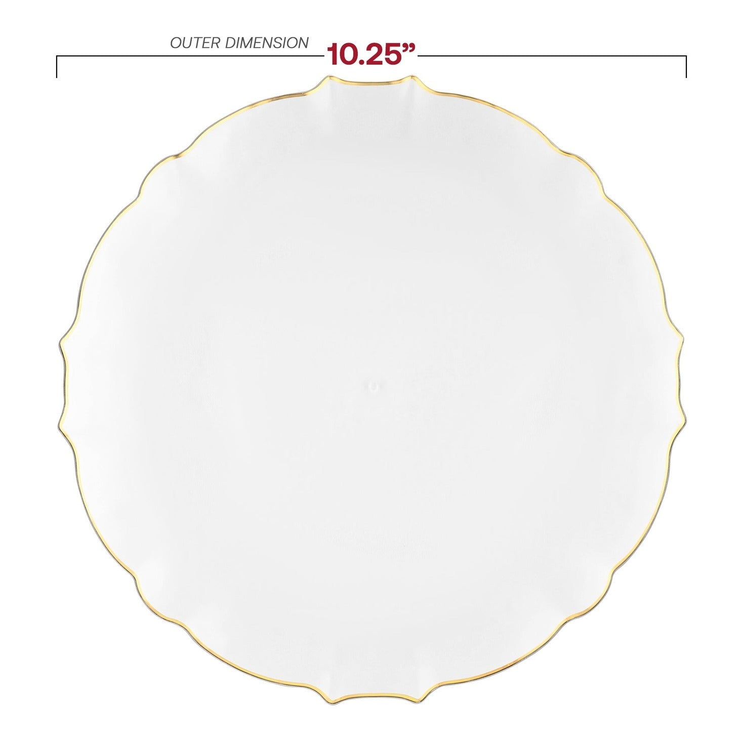 White and gold scalloped plate elegant dinnerware for celebrations from Parte Haus party supply store in Bethesda MD