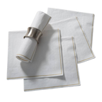 White napkins with gold trim classic design for elegant gatherings from Parte Haus party supply store in Bethesda MD.