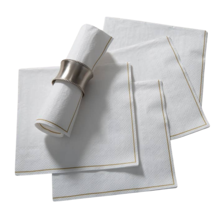 White with Gold Stripe Dinner Napkins