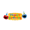 Colorful Elmo and Cookie Monster foil balloon says Happy Birthday Sesame Street theme from Parte Haus party supply store in Bethesda MD