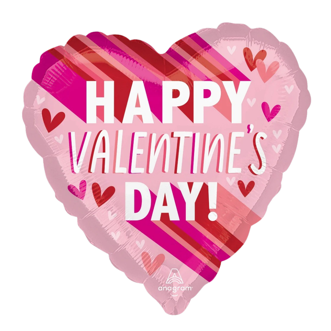 Pink Stripes on Stripes Happy Valentine’s Day Foil Balloon, 18in