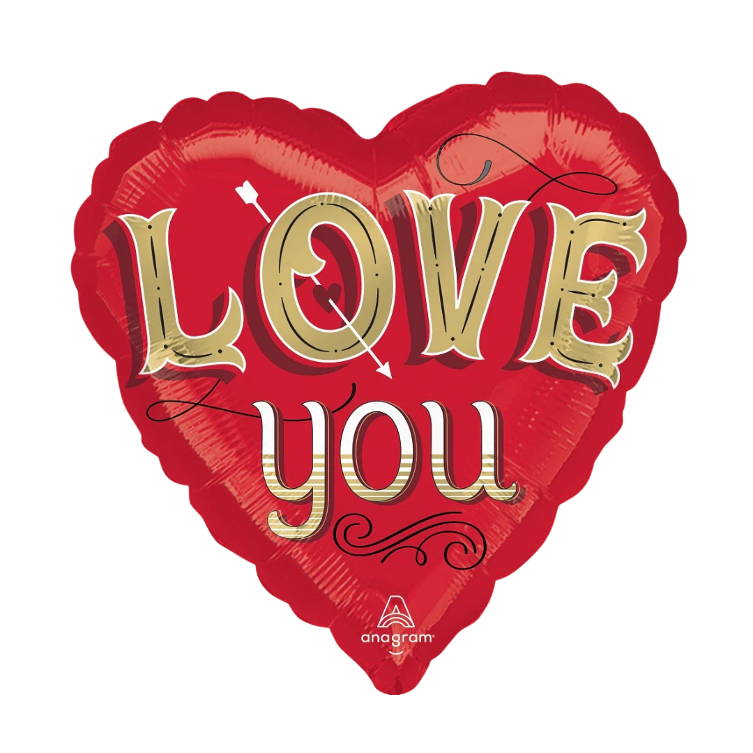 Red Love You Valentine’s Day Heart Foil Balloon, 18in