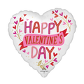 White with Pink Satin Botanical Traces Valentine Foil Balloon, 18in