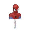 Red blue Spiderman piñata shaped like a head and torso superhero birthday theme from Parte Haus party supply store in Bethesda Maryland
