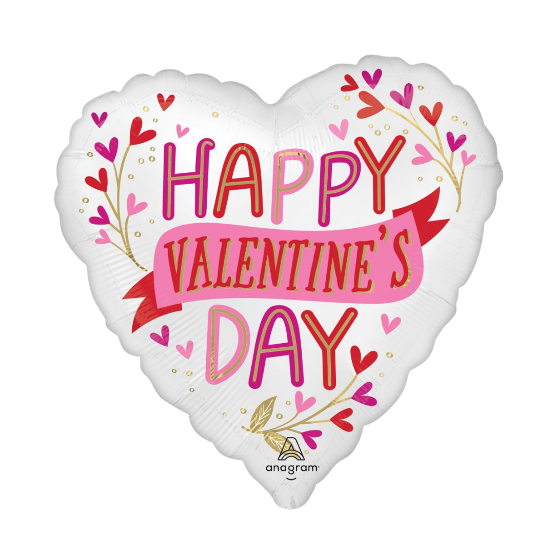 White and Pink Satin Botanical Traces Valentine Foil Balloon, 28in