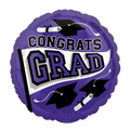 Purple graduation balloon with black caps and diplomas for graduation from Parte Haus party supply store in Bethesda MD.