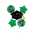 Green and black graduation balloon bouquet with diploma theme from Parte Haus party supply store in Bethesda MD