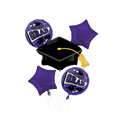 Purple and black graduation balloon bouquet with grad cap design for graduation party from Parte Haus party supply store in Bethesda Maryland