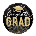 Black and gold graduation balloon with Congrats Grad and cap design for graduation from Parte Haus party supply store in Bethesda MD
