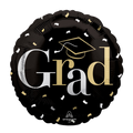 Black gold graduation balloon with confetti and cap for graduation from Parte Haus party supply store in Bethesda MD