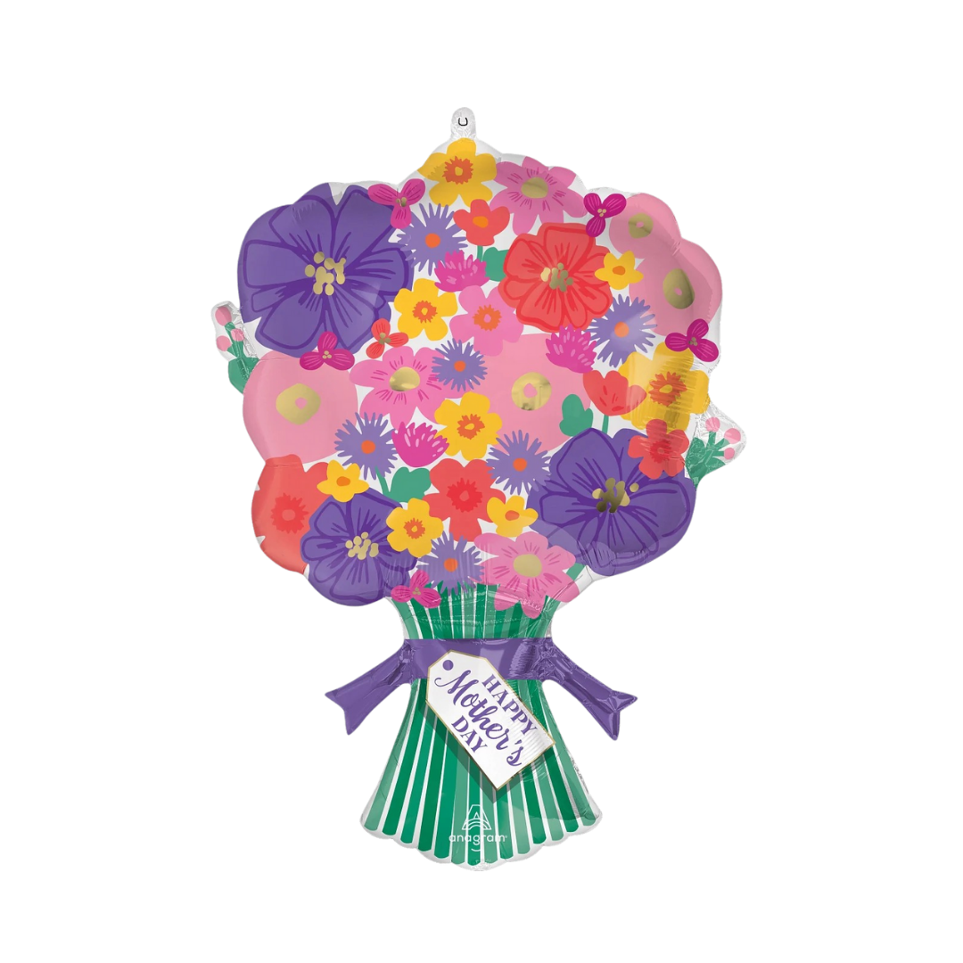 Multicolor floral bouquet balloon with Happy Mother’s Day tag for Mother’s Day from Parte Haus party supply store in Bethesda Maryland