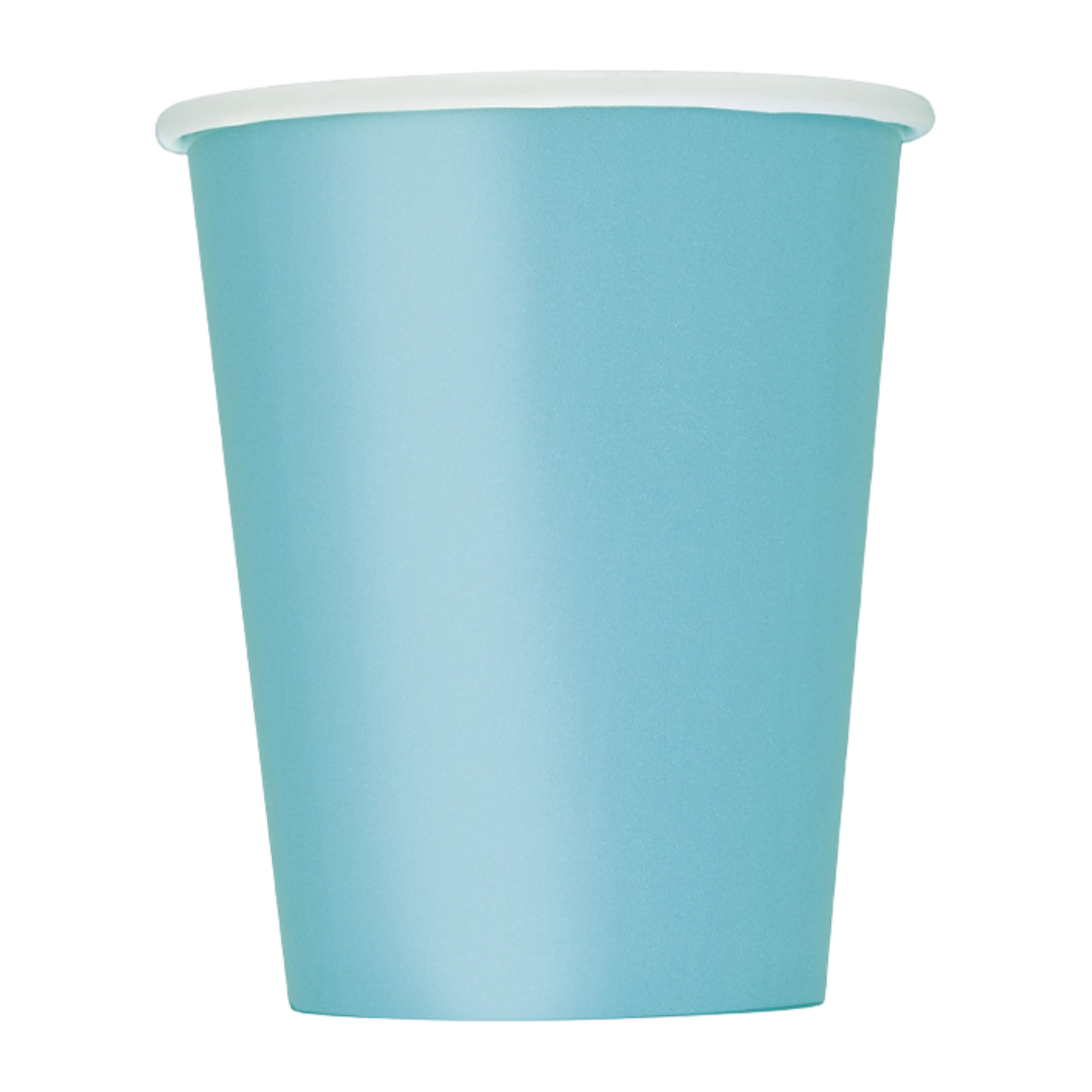 blue paper cup with plain design for birthday event from Parte Haus party supply store in Bethesda Maryland