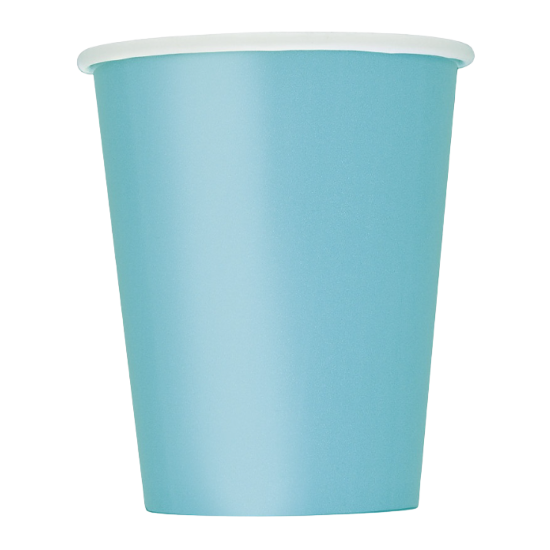 Light blue paper cup plain design birthday from Parte Haus party supply store in Bethesda MD