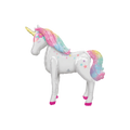 White rainbow unicorn foil balloon with pink and yellow mane birthday theme from Parte Haus party supply store in Bethesda MD