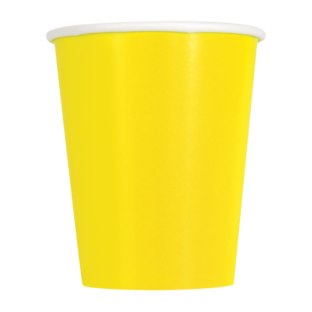 Yellow paper cup solid color party cup for birthday from Parte Haus party supply store in Bethesda MD