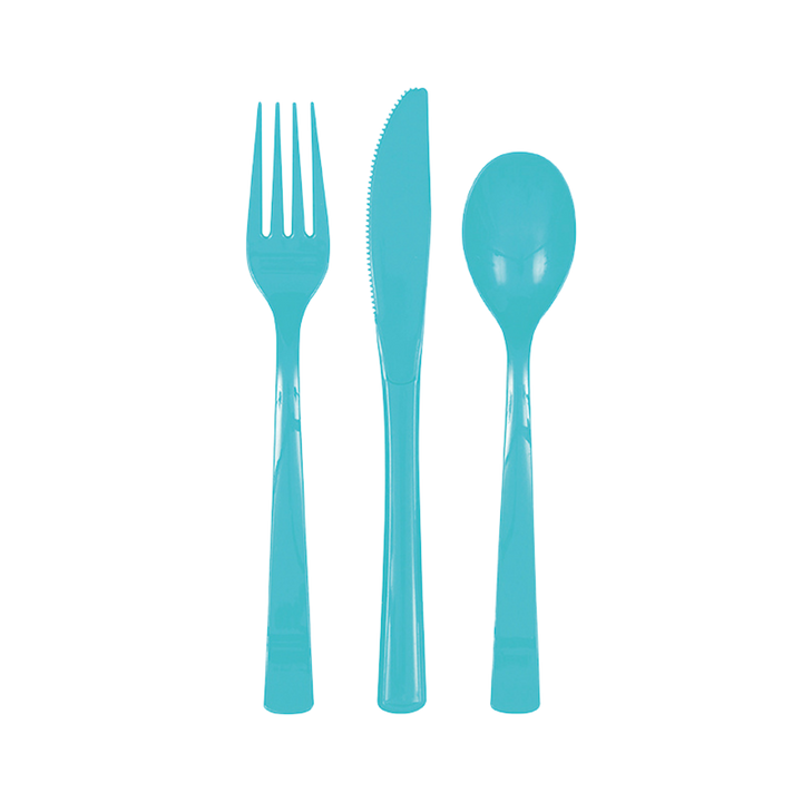 Terrific Teal Solid Plastic Assorted Cutlery - 18 pcs