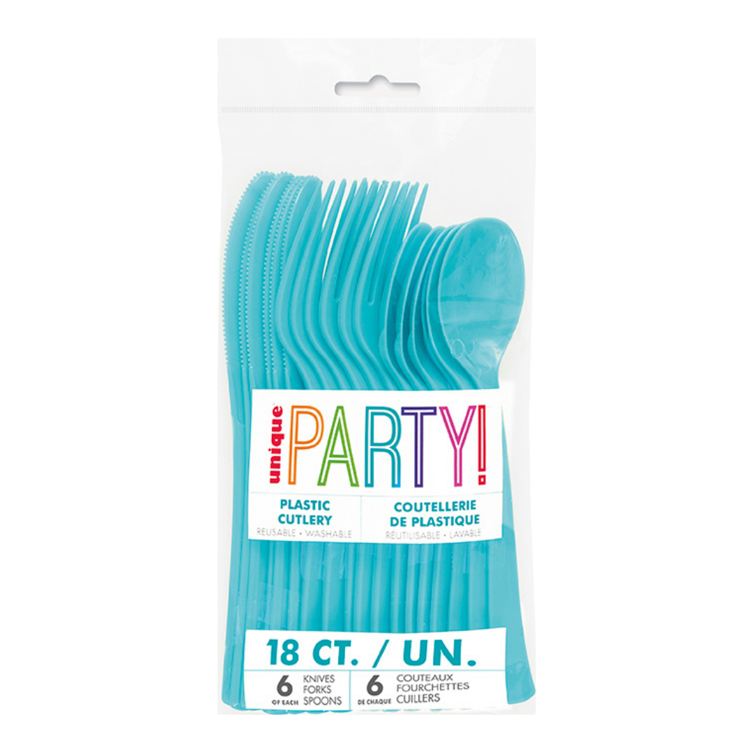 Terrific Teal Solid Plastic Assorted Cutlery - 18 pcs