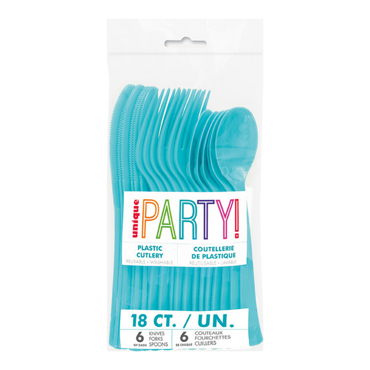 Terrific Teal Solid Plastic Assorted Cutlery - 18 pcs
