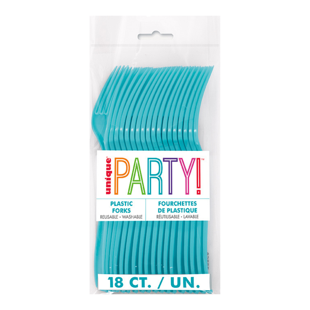 Terrific Teal Solid Plastic Forks - 18 pcs