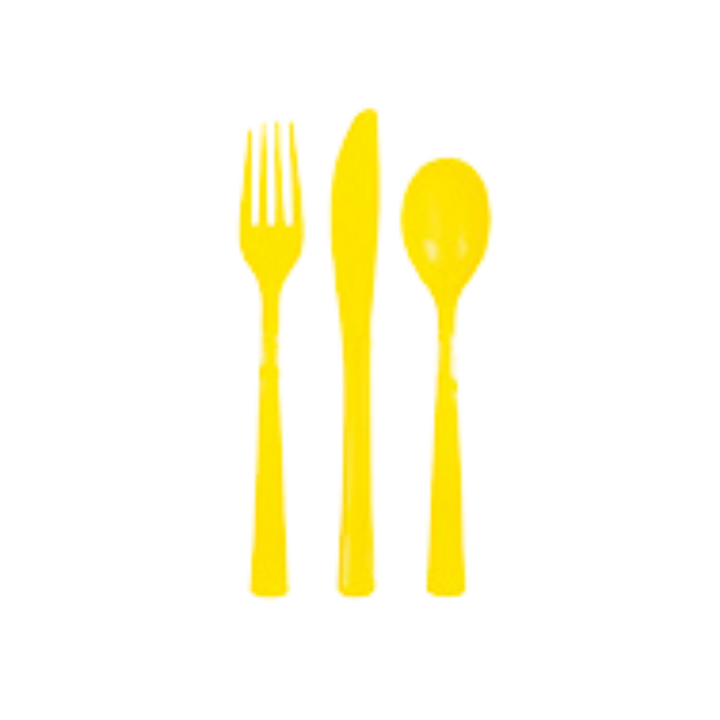 Neon Yellow Solid Plastic Assorted Cutlery - 18 pcs