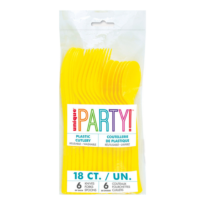Neon Yellow Solid Plastic Assorted Cutlery - 18 pcs