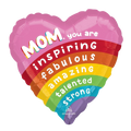 Pink rainbow heart balloon with mom inspiring text for Mother's Day from Parte Haus party supply store in Bethesda MD