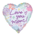 Pastel heart balloon with Love you mom and doodle designs for Mother's Day from Parte Haus party supply store in Bethesda MD.