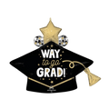 Black and gold graduation cap balloon that says way to go grad graduation theme from Parte Haus party supply store in Bethesda MD