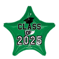 Green star balloon with class of 2025 text and graduation cap graduation theme from Parte Haus party supply store in Bethesda MD