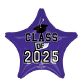 Purple star shaped graduation balloon with cap design for Class of 2025 from Parte Haus party supply store in Bethesda Maryland
