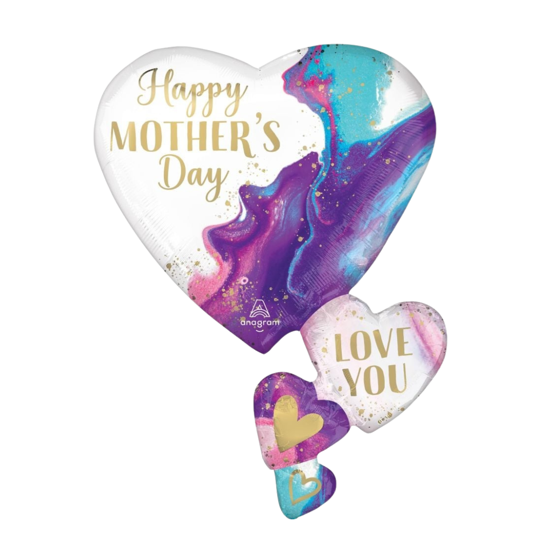 Purple teal gold heart balloon with Happy Mother's Day text Mother's Day from Parte Haus party supply store in Bethesda Maryland