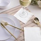 White and gold plate set elegant modern tableware wedding theme from Parte Haus party supply store in Bethesda MD