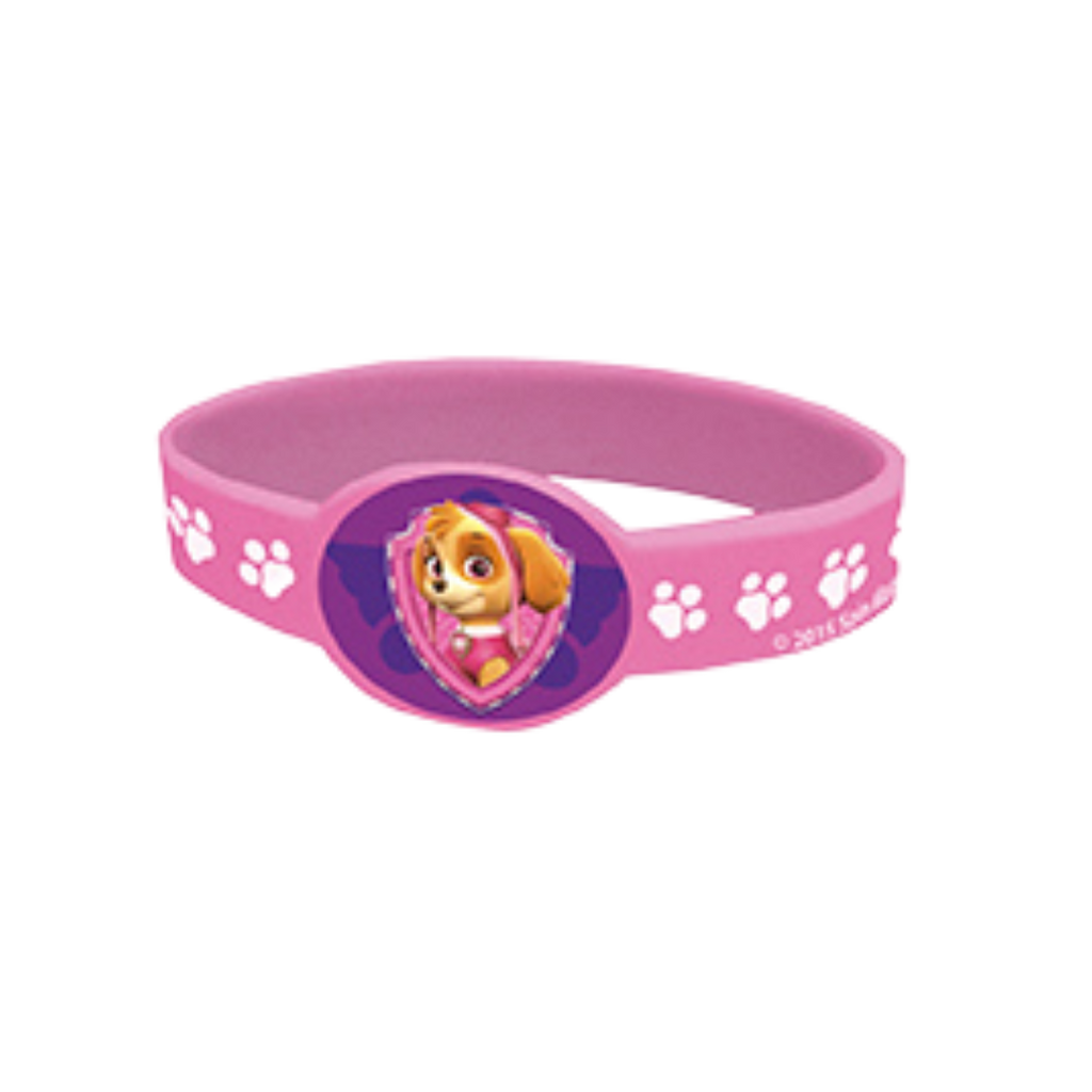 Pink character bracelet with paw prints and shield badge for kids birthday from Parte Haus party supply store in Bethesda Maryland