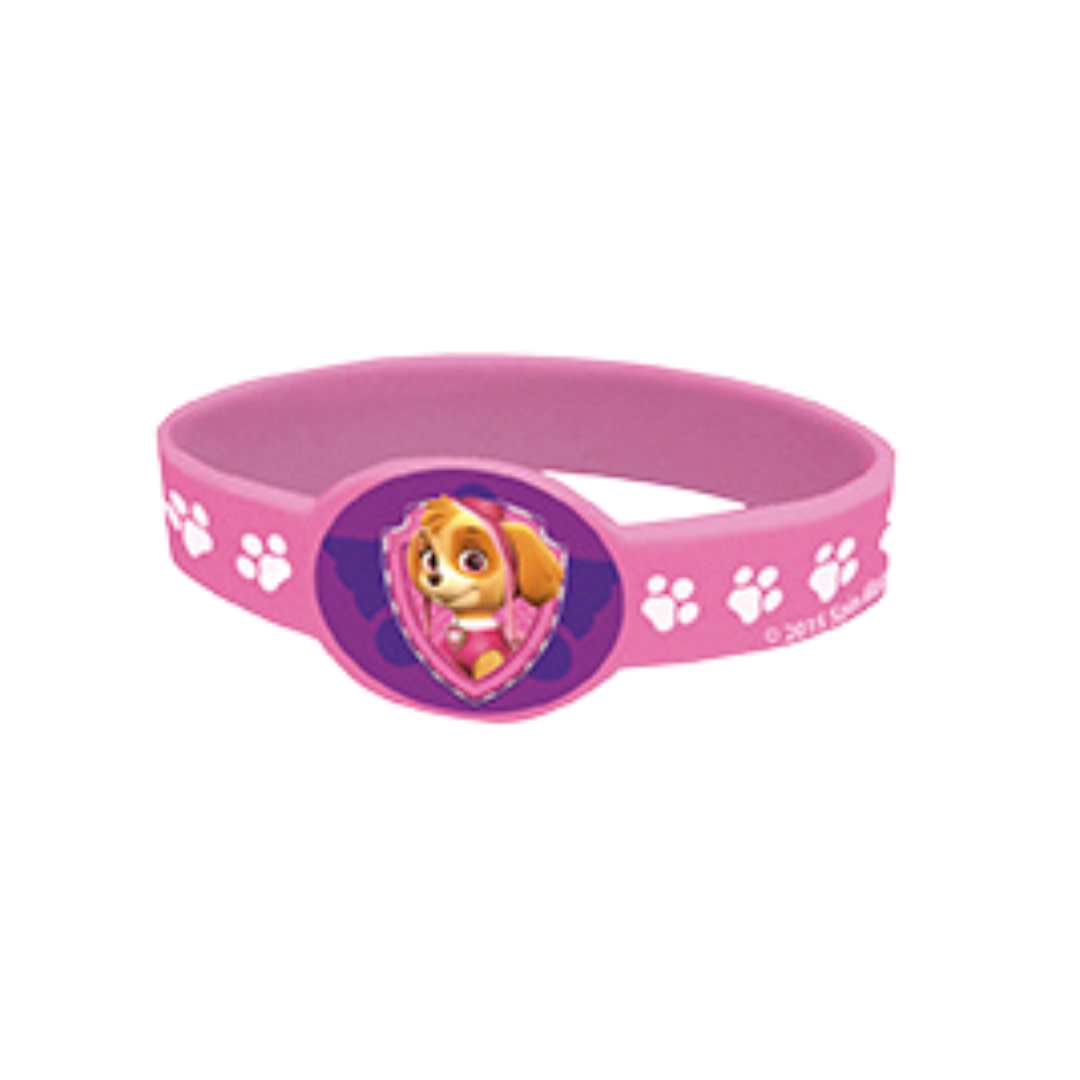 Pink character bracelet with paw prints and shield badge for kids birthday from Parte Haus party supply store in Bethesda Maryland