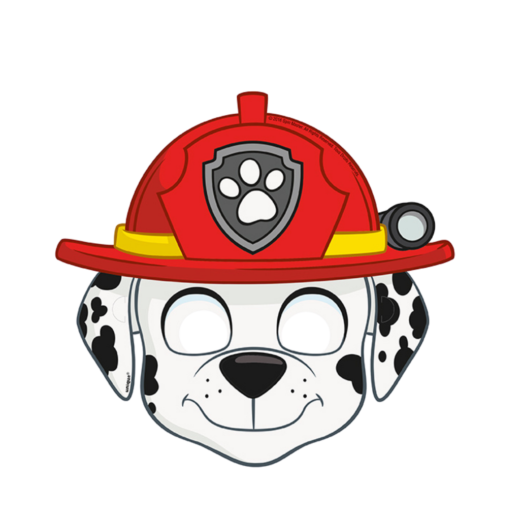 Red firefighter puppy mask for kids birthday from Parte Haus party supply store in Bethesda Maryland