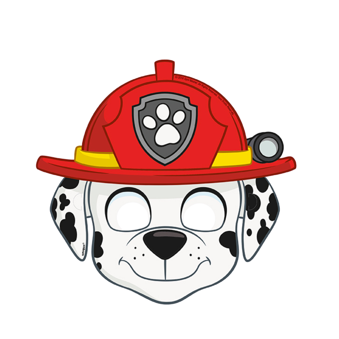 Red firefighter puppy mask for kids birthday from Parte Haus party supply store in Bethesda Maryland