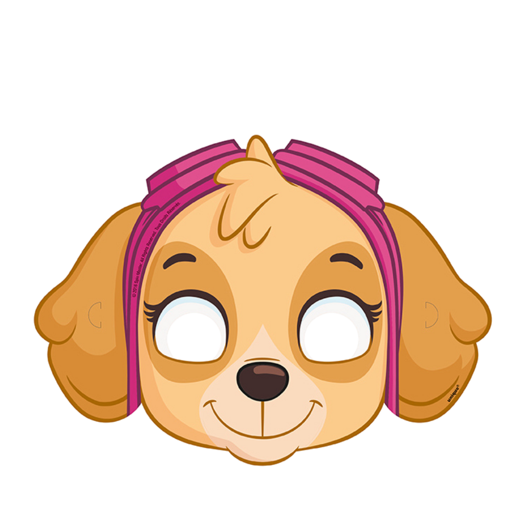 Tan pink puppy face mask cartoon design for kids birthday from Parte Haus party supply store in Bethesda MD