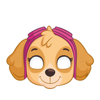 Tan pink puppy face mask cartoon design for kids birthday from Parte Haus party supply store in Bethesda MD