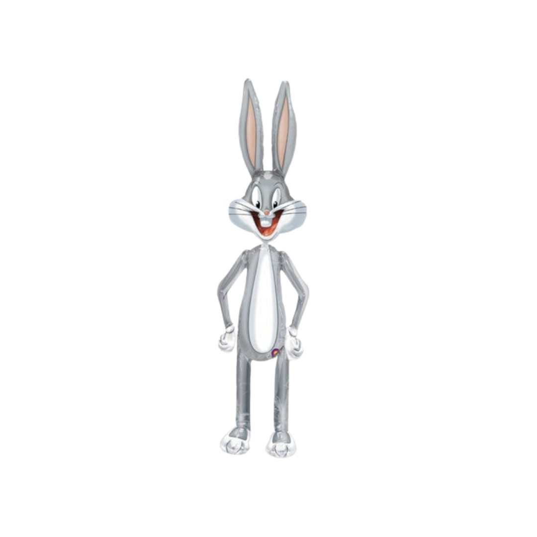 Grey cartoon bunny balloon standing decoration for birthday from Parte Haus party supply store in Bethesda Maryland