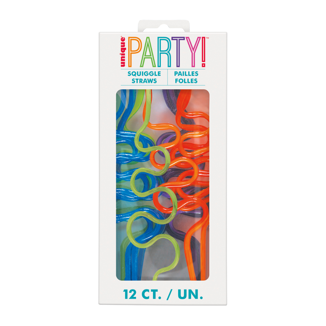 Assorted Colors Squiggle Plastic Straws - 12 pk